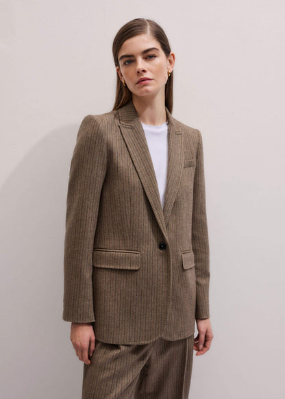 ME+EM Clothing Mocha Brown Pinstripe Sharp Shoulder Blazer