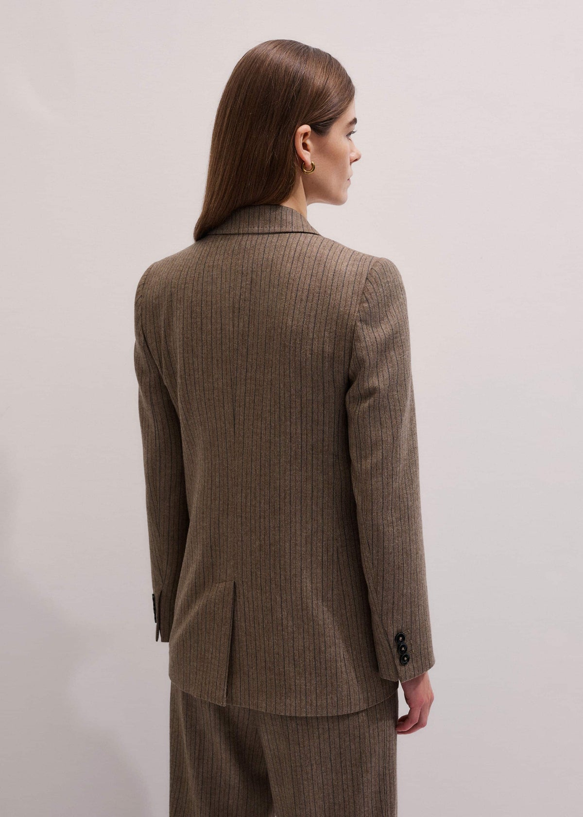 ME+EM Clothing Mocha Brown Pinstripe Sharp Shoulder Blazer