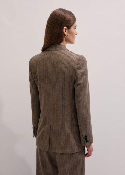 ME+EM Clothing Mocha Brown Pinstripe Sharp Shoulder Blazer