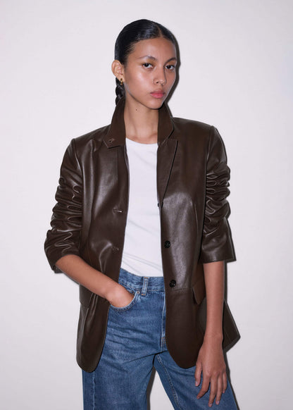 ME+EM Clothing Brown Leather Luxe Relaxed Boyfriend Blazer