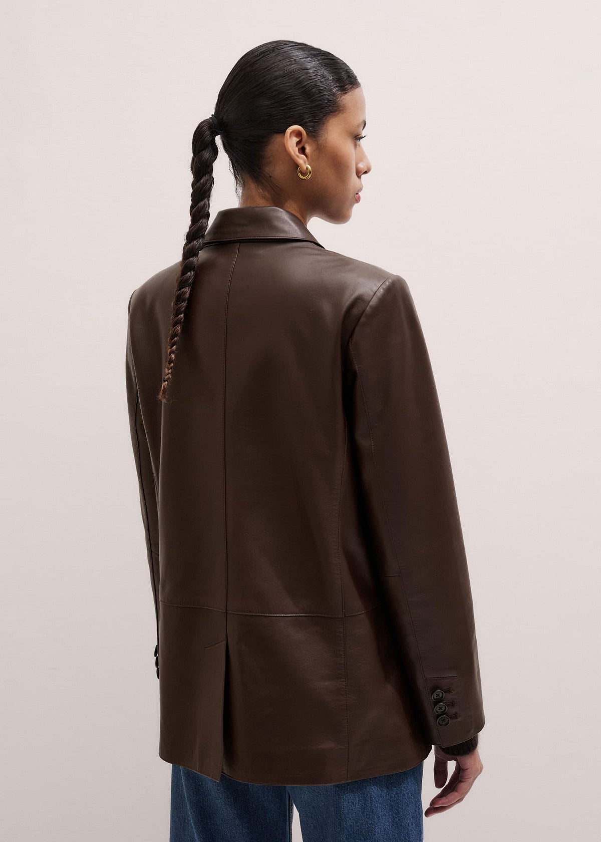 ME+EM Clothing Brown Leather Luxe Relaxed Boyfriend Blazer
