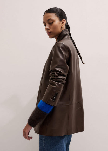 ME+EM Clothing Brown Leather Luxe Relaxed Boyfriend Blazer