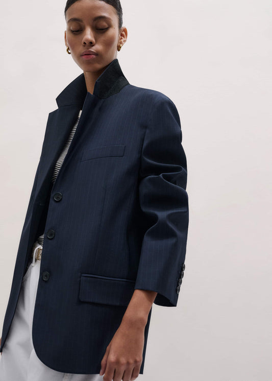 ME+EM Clothing Navy Pinstripe Oversized Blazer