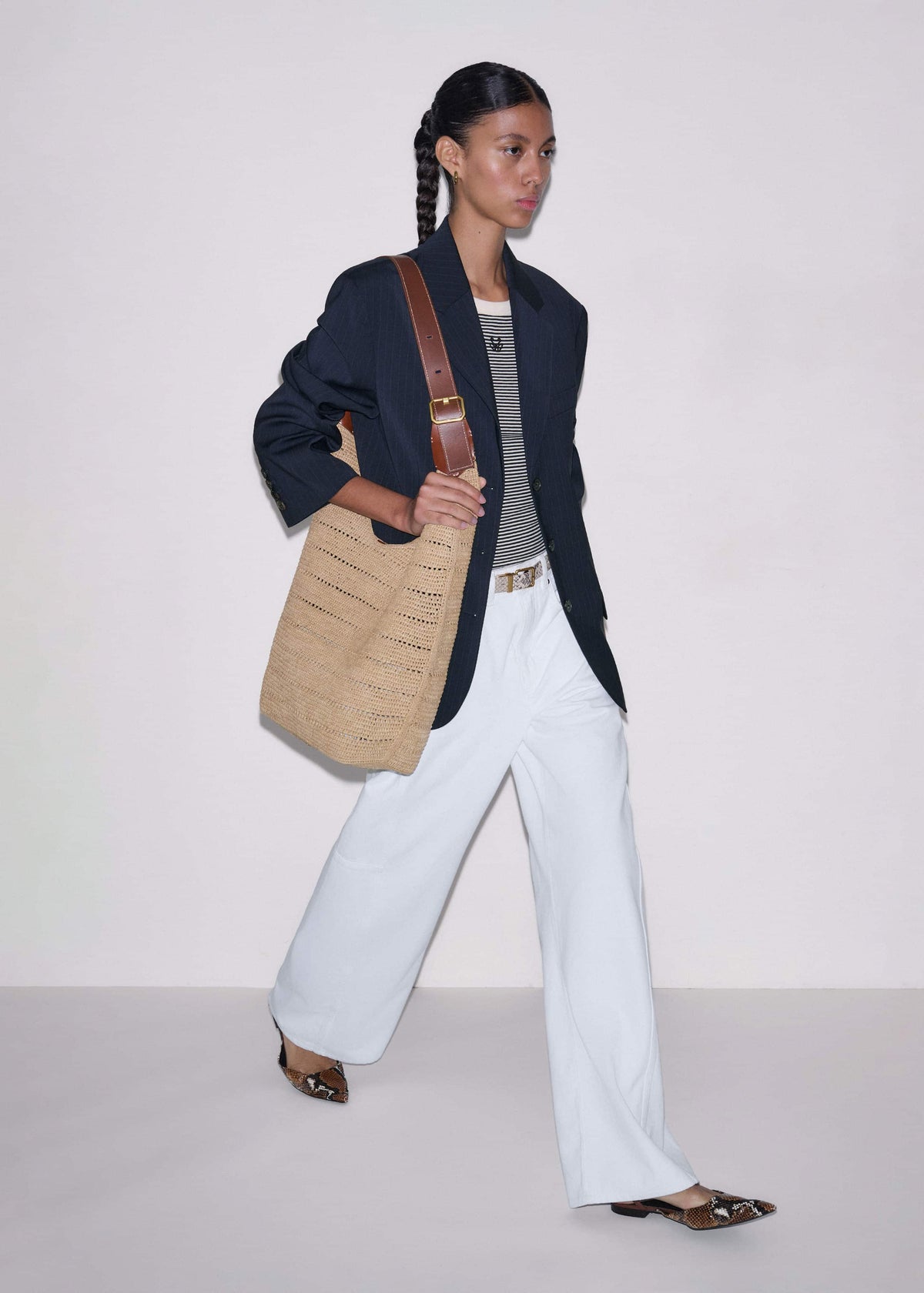 ME+EM Clothing Navy Pinstripe Oversized Blazer