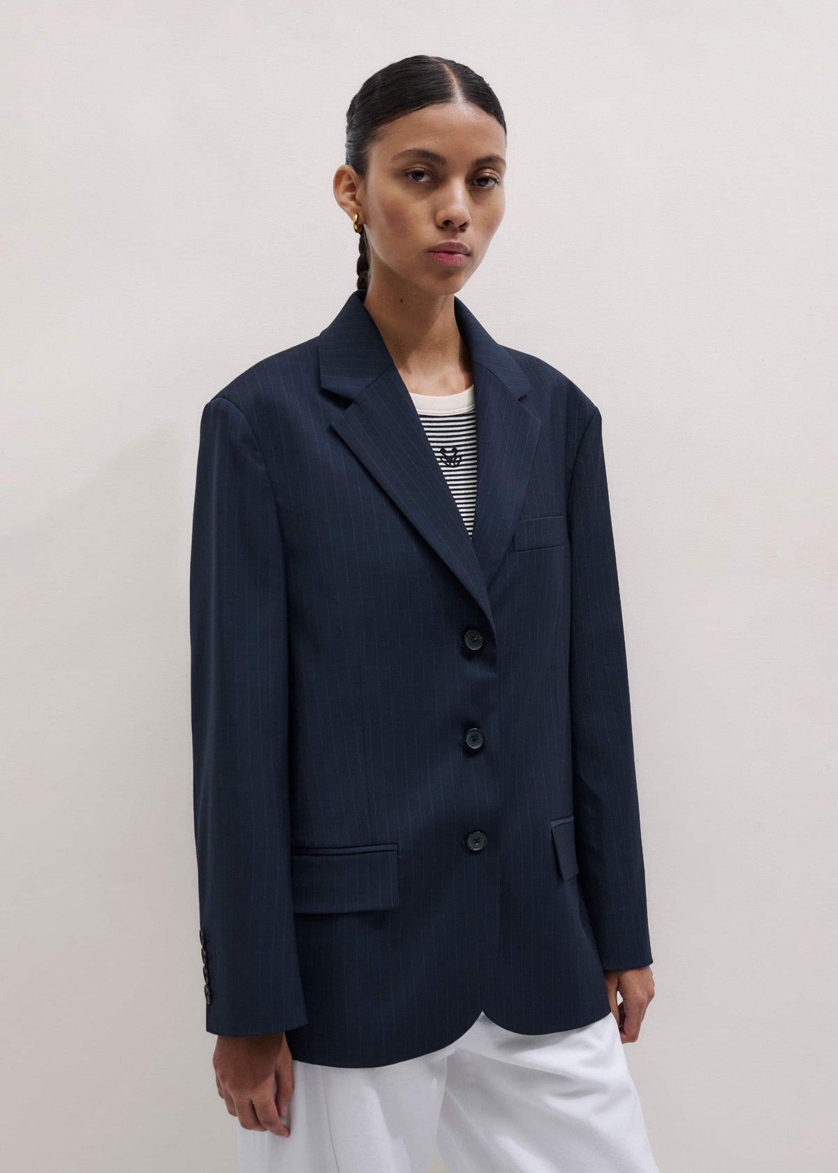 ME+EM Clothing Navy Pinstripe Oversized Blazer