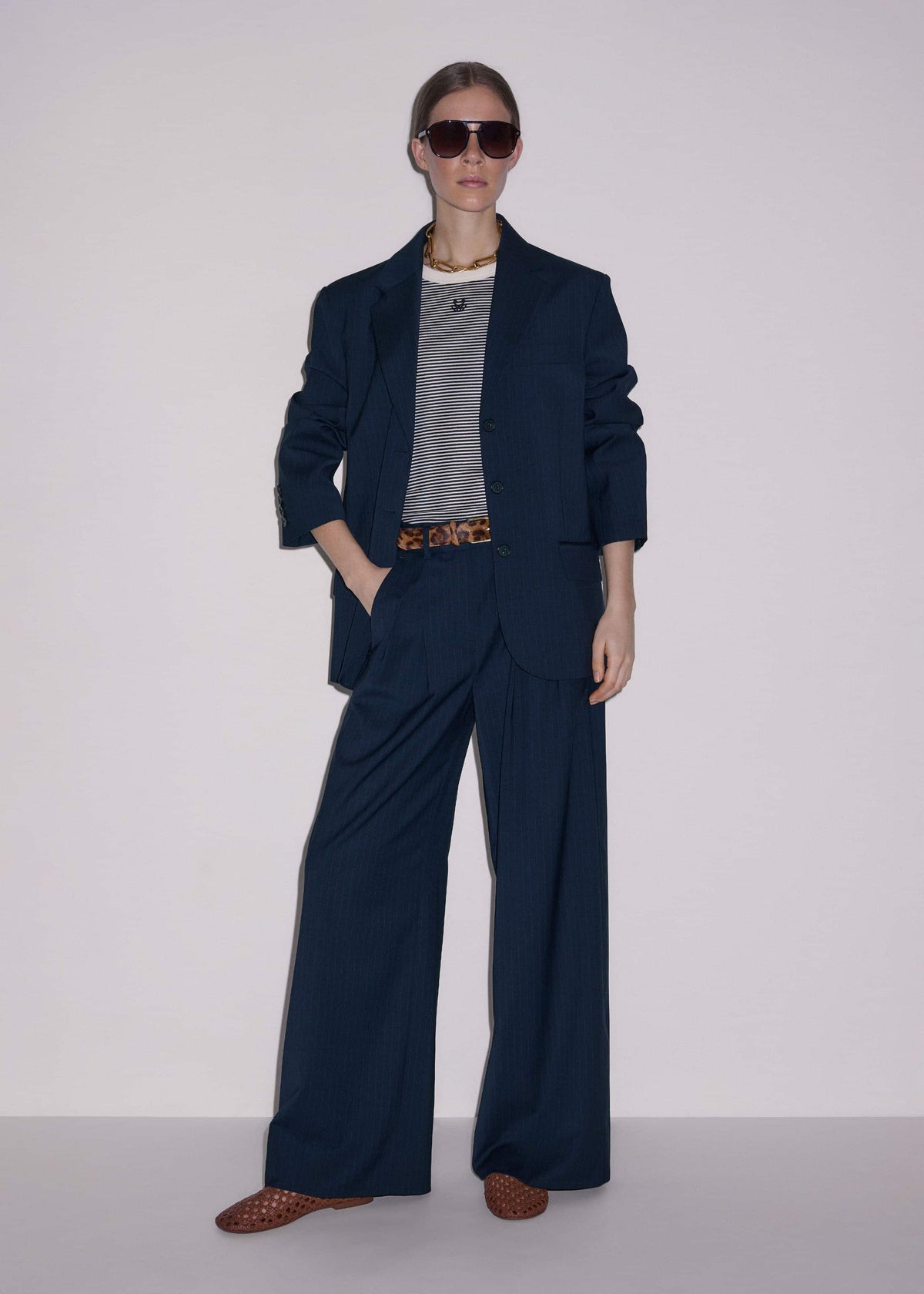 ME+EM Clothing Navy Pinstripe Oversized Blazer