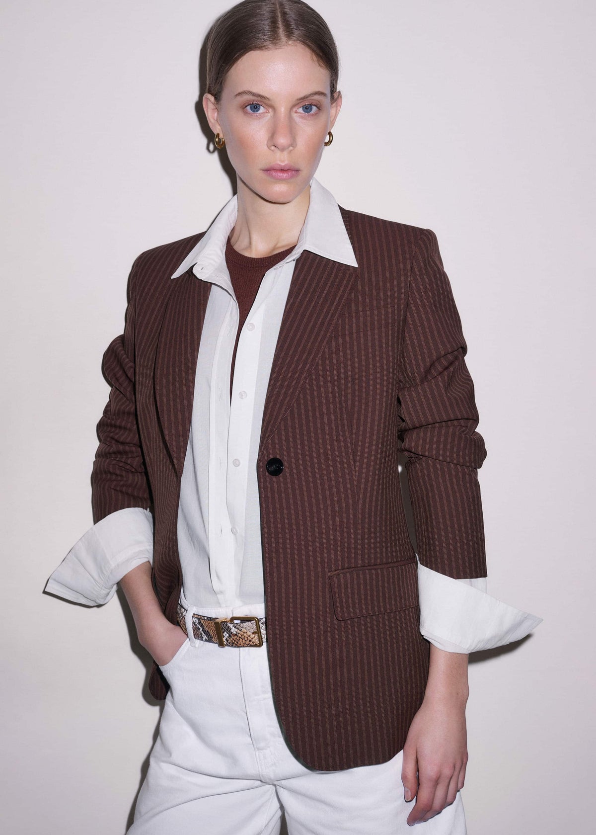 ME+EM Clothing Cinnamon Pinstripe Sharp Shoulder Contour Blazer