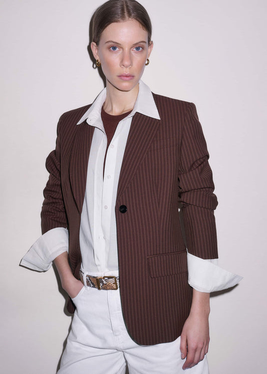 ME+EM Clothing Cinnamon Pinstripe Sharp Shoulder Contour Blazer