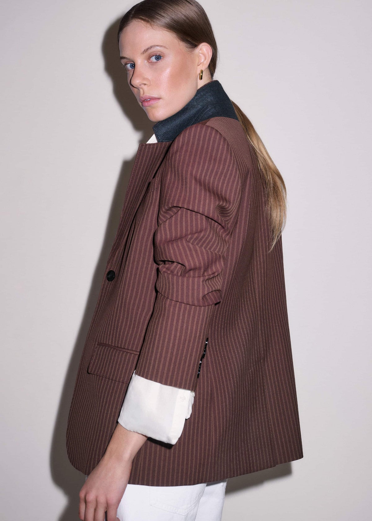ME+EM Clothing Cinnamon Pinstripe Sharp Shoulder Contour Blazer