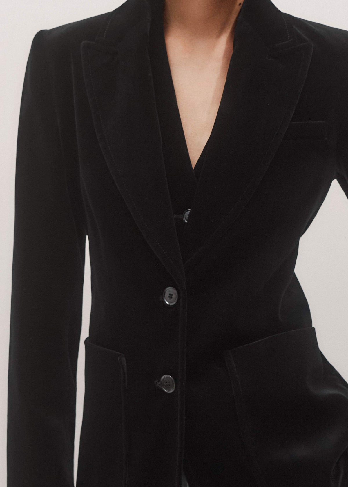 ME+EM Clothing Black Stretch Velvet Sharp Shoulder Blazer