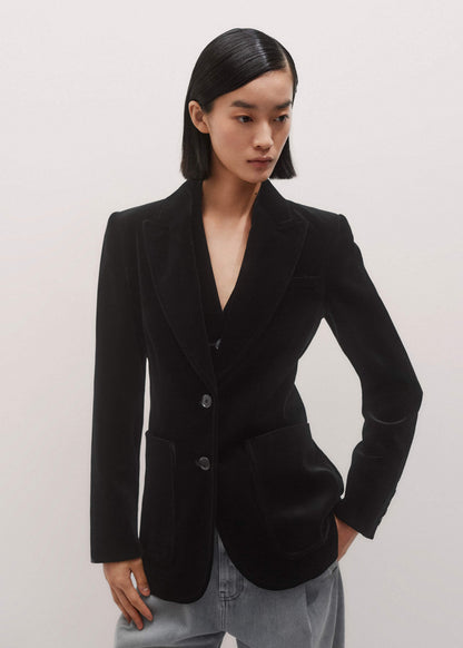 ME+EM Clothing Black Stretch Velvet Sharp Shoulder Blazer