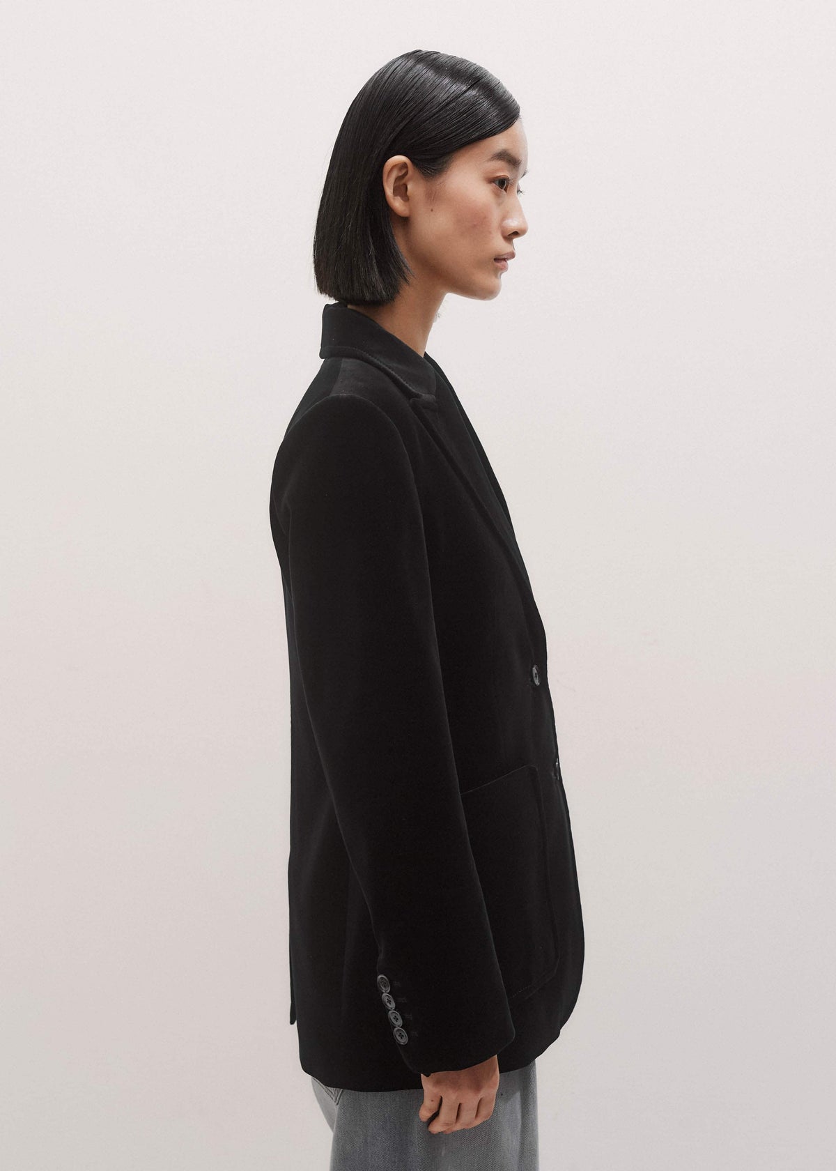 ME+EM Clothing Black Stretch Velvet Sharp Shoulder Blazer