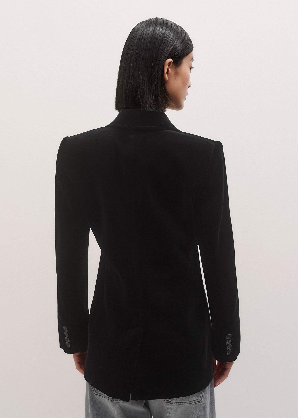 ME+EM Clothing Black Stretch Velvet Sharp Shoulder Blazer