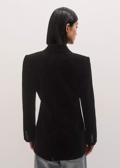 ME+EM Clothing Black Stretch Velvet Sharp Shoulder Blazer