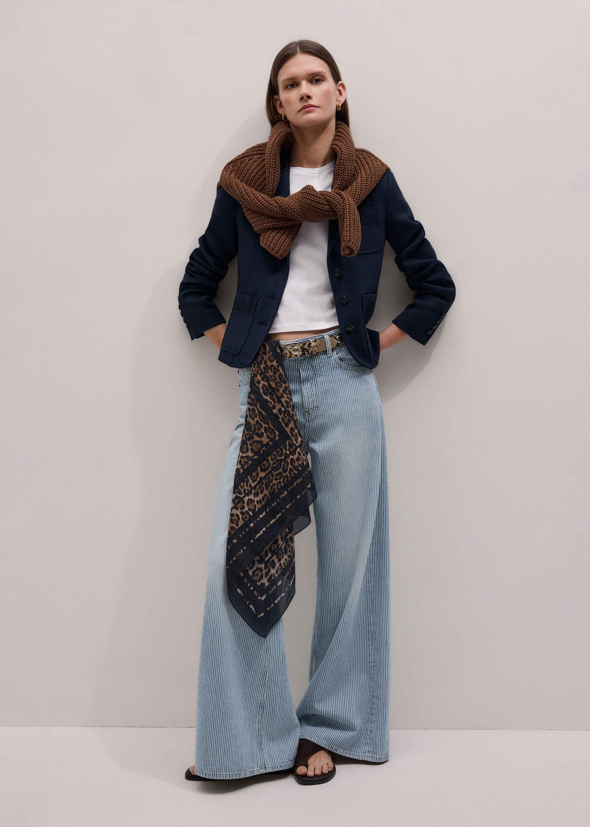 ME+EM Clothing Navy Herringbone Fitted Crop Jacket
