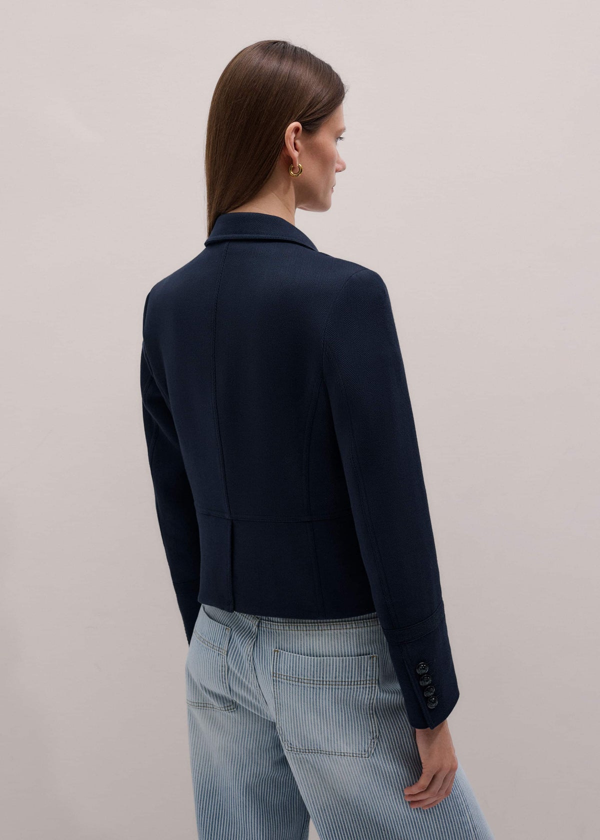 ME+EM Clothing Navy Herringbone Fitted Crop Jacket