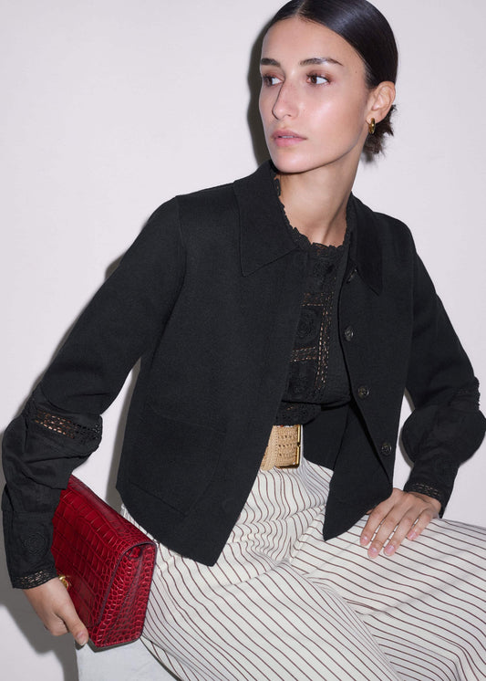 ME+EM Clothing Black Milano Knit Short Sleeve Jacket
