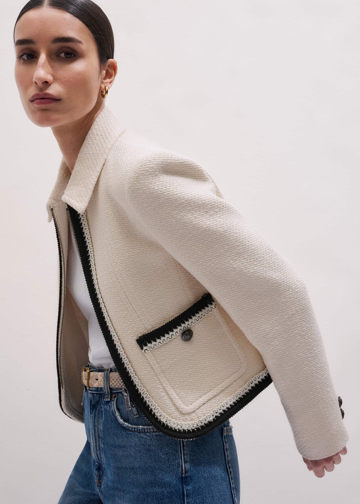 ME+EM Clothing Cream Straight Crop Jacket