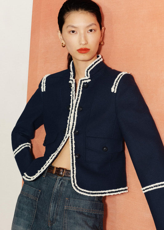 ME+EM Clothing Navy Bold Braid Short Fitted Jacket