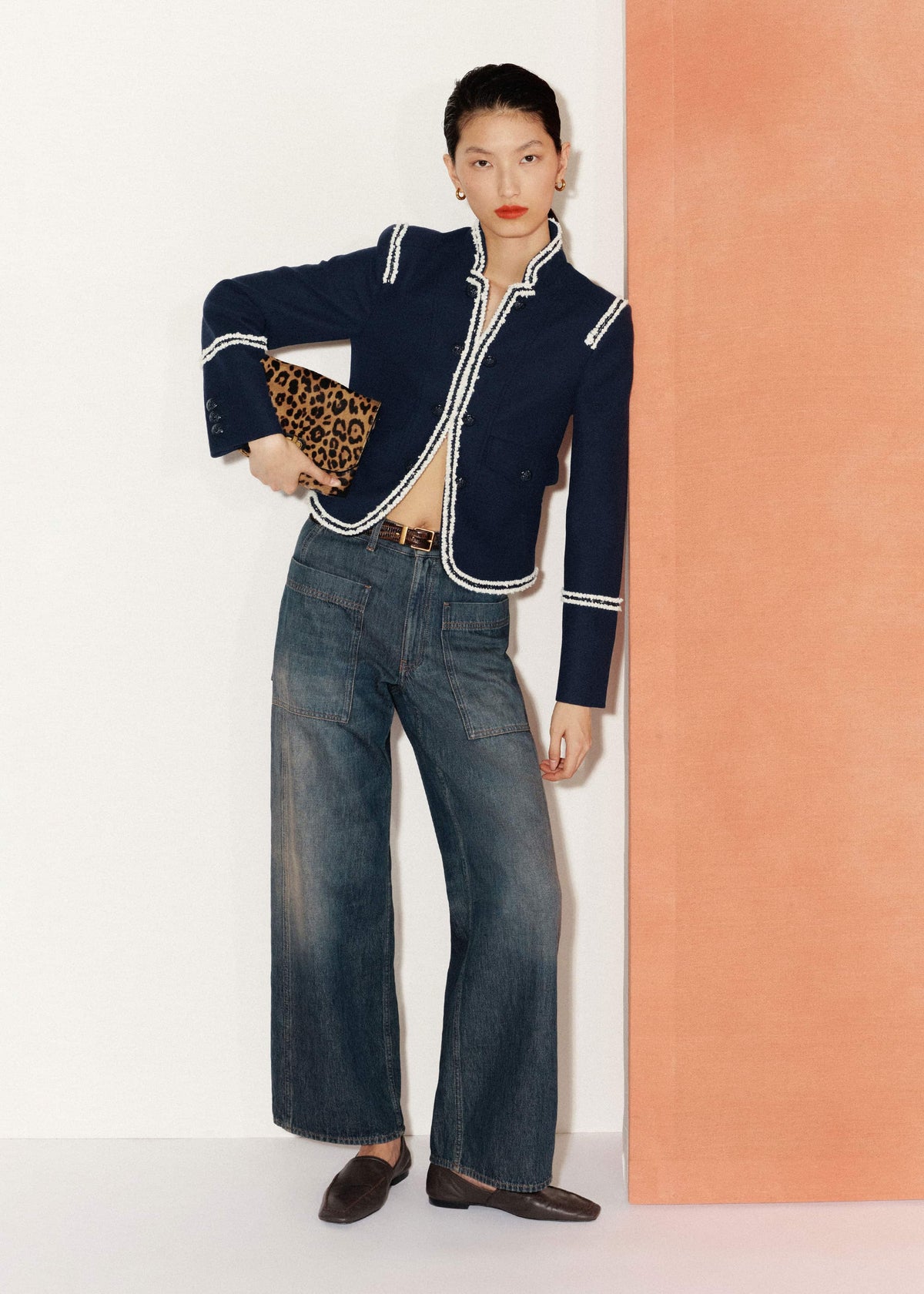 ME+EM Clothing Navy Bold Braid Short Fitted Jacket