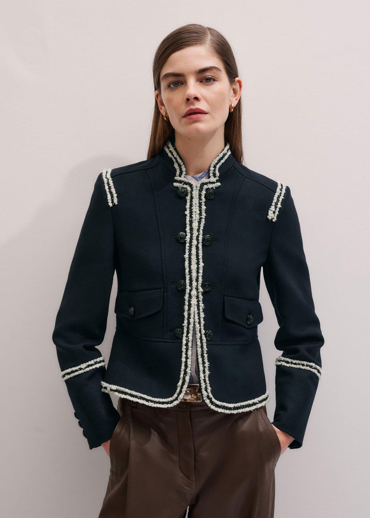 ME+EM Clothing Navy Bold Braid Short Fitted Jacket