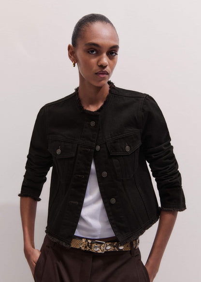 ME+EM Clothing Black Collarless Fray Jacket