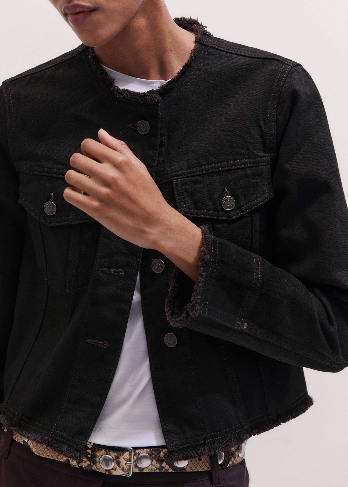 ME+EM Clothing Black Collarless Fray Jacket