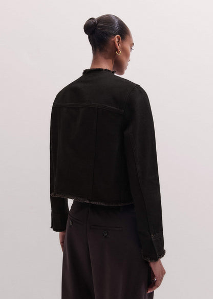ME+EM Clothing Black Collarless Fray Jacket