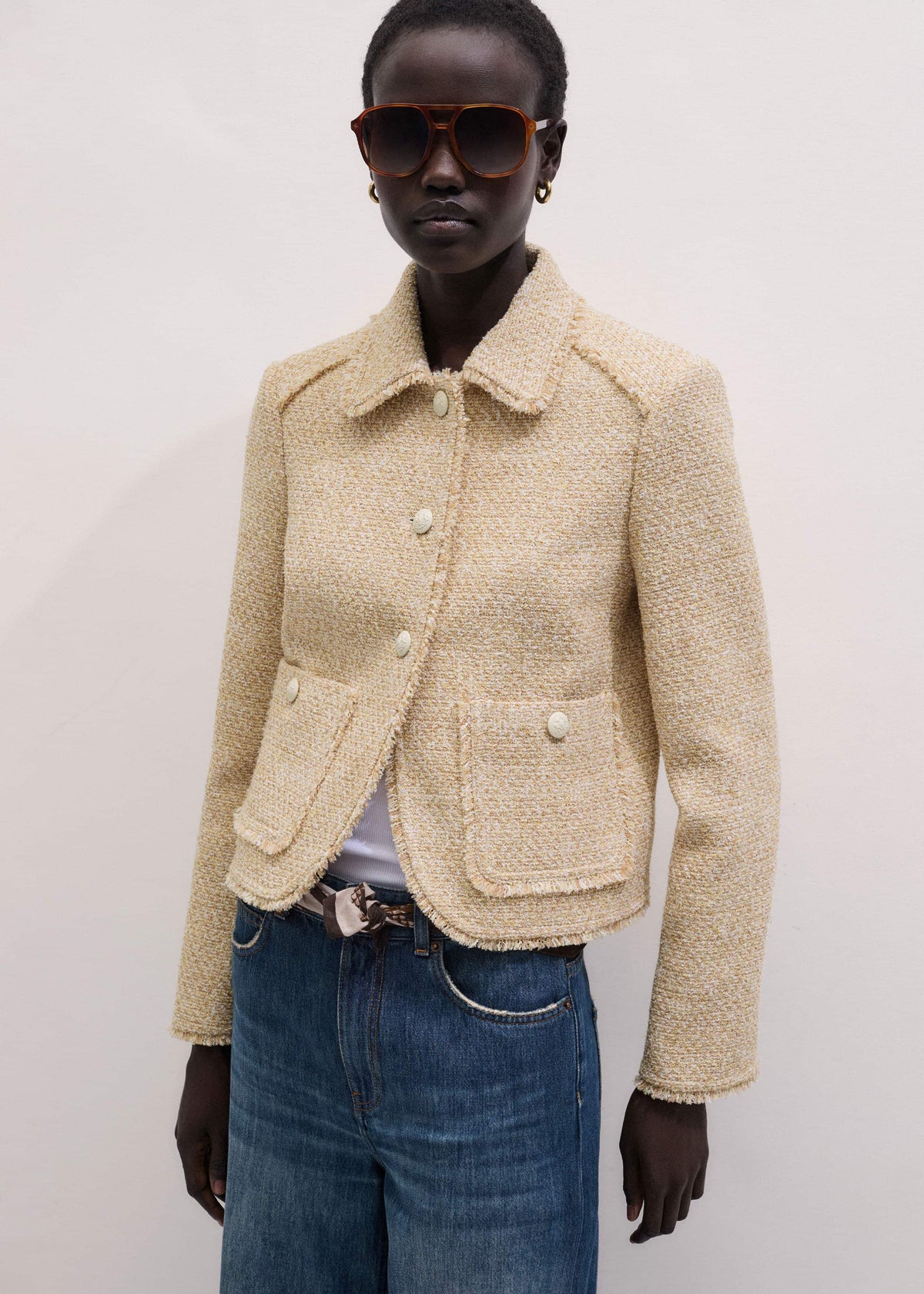 ME+EM Clothing Cream Fringed Short Jacket