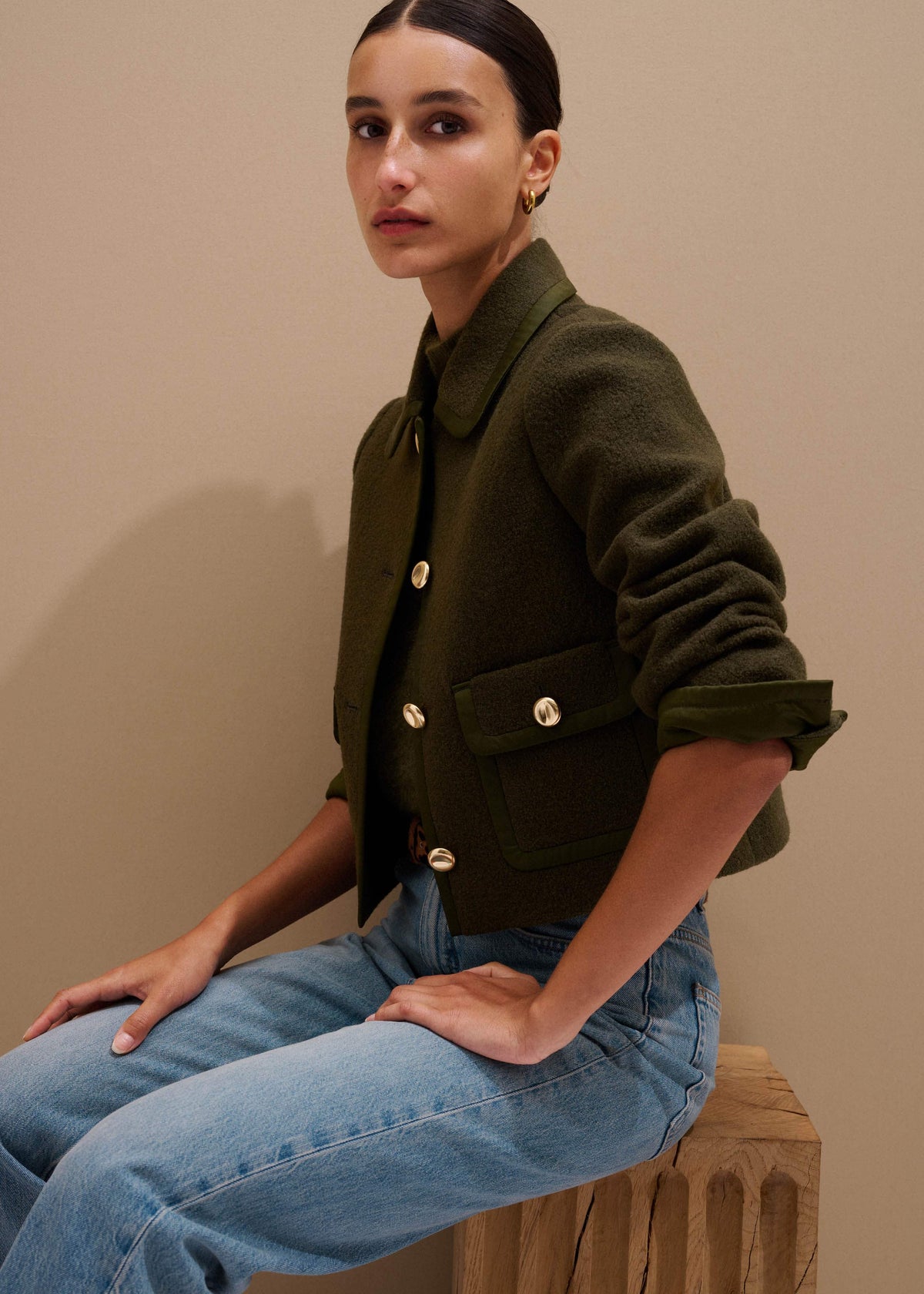 ME+EM Clothing Olive Green Straight Crop Jacket