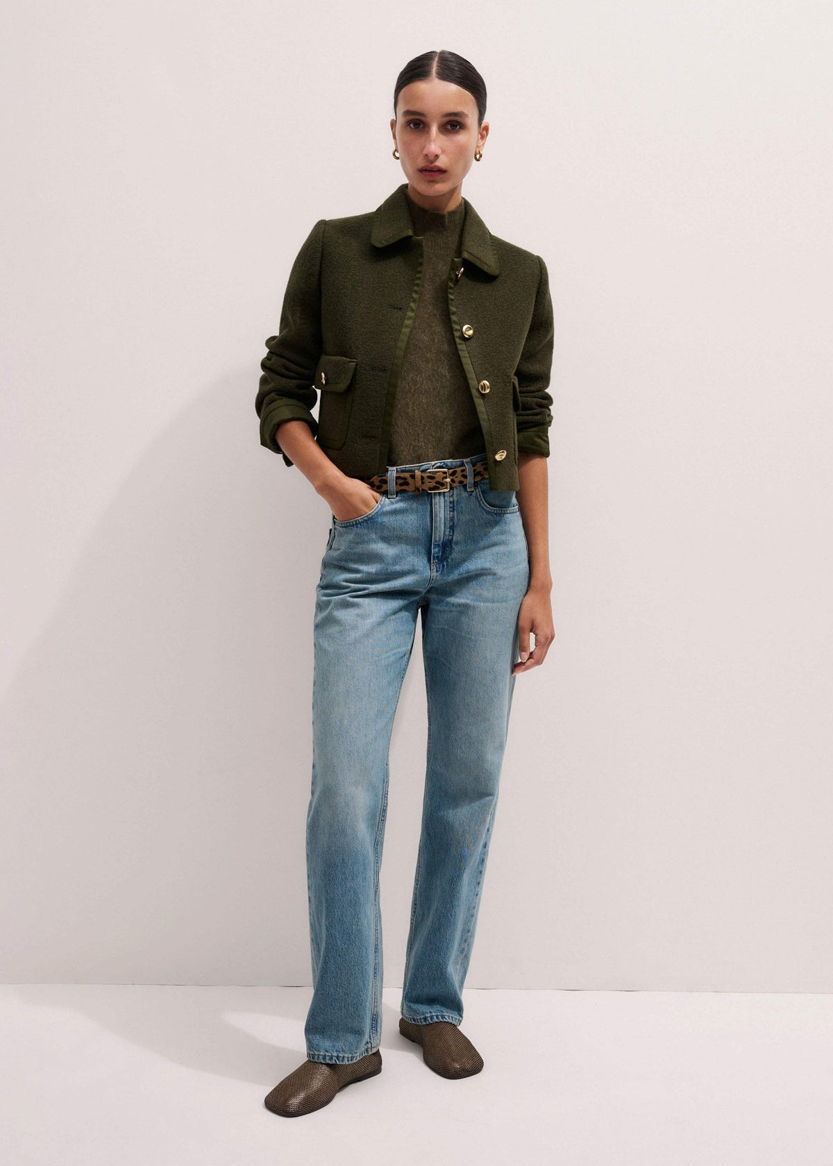 ME+EM Clothing Olive Green Straight Crop Jacket