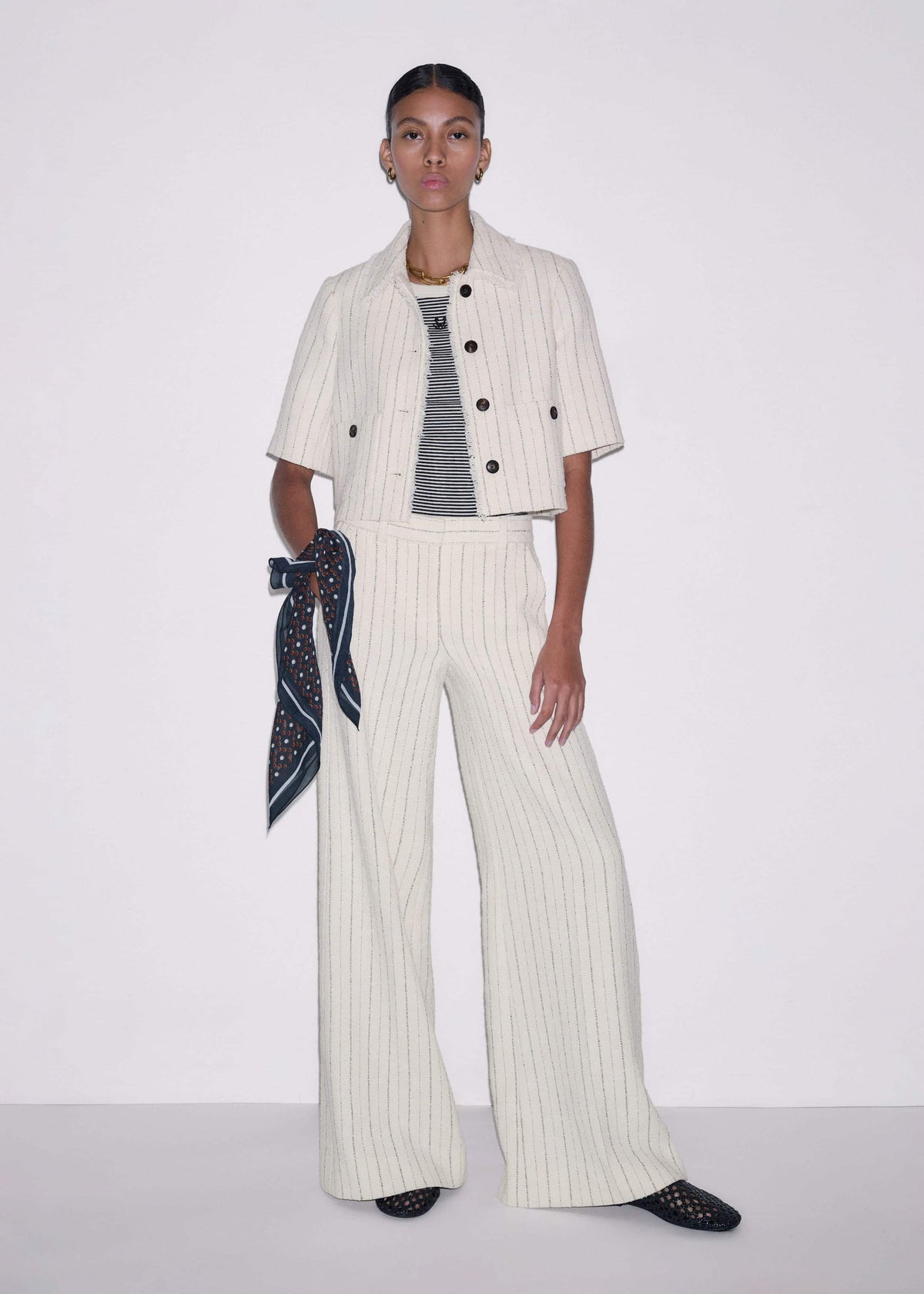 ME+EM Clothing Ivory Stripe Crop Jacket