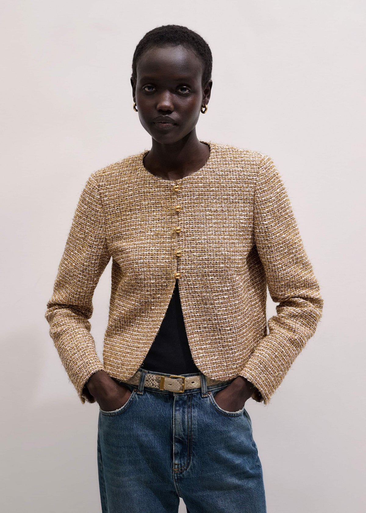 ME+EM Clothing Gold Metallic Crop Evening Jacket