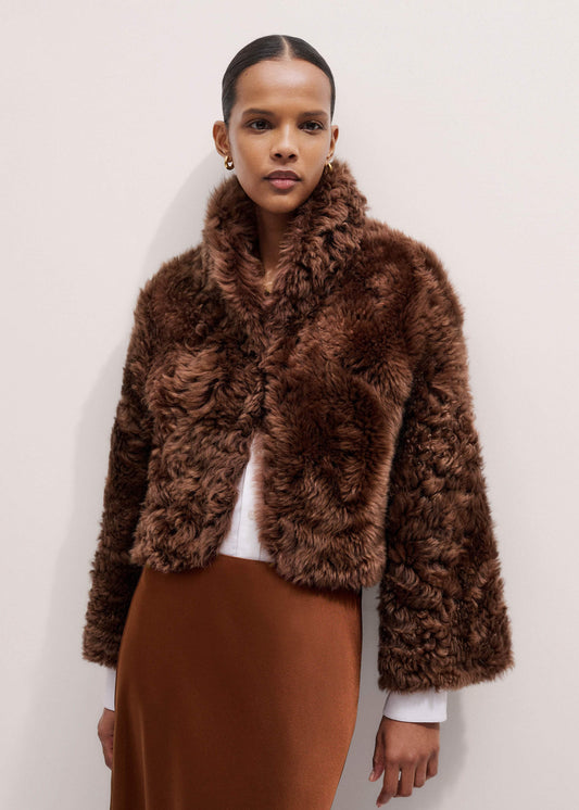 ME+EM Clothing Brown Luxe Shearling Evening Crop Jacket
