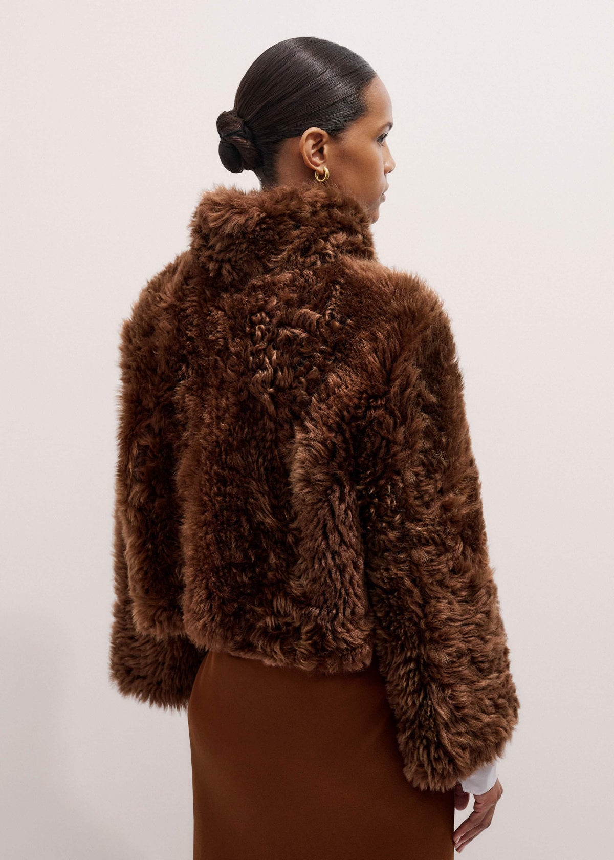 ME+EM Clothing Brown Luxe Shearling Evening Crop Jacket