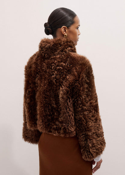 ME+EM Clothing Brown Luxe Shearling Evening Crop Jacket