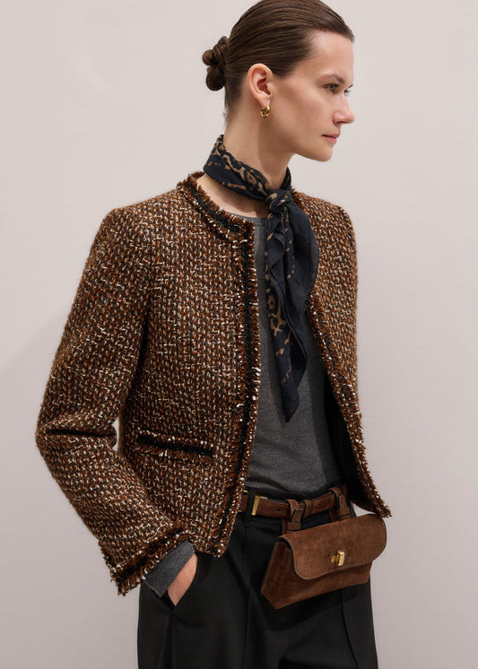 ME+EM Clothing Brown Slim Tweed Fringed Jacket