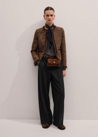 ME+EM Clothing Brown Slim Tweed Fringed Jacket