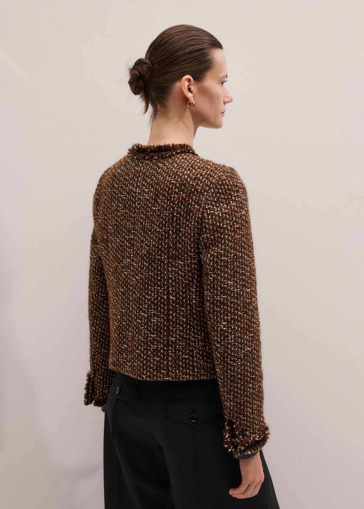 ME+EM Clothing Brown Slim Tweed Fringed Jacket