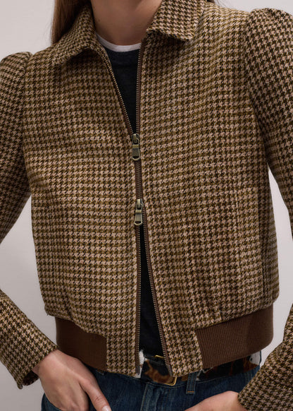 ME+EM Clothing Brown Super Soft Houndstooth Bomber Jacket