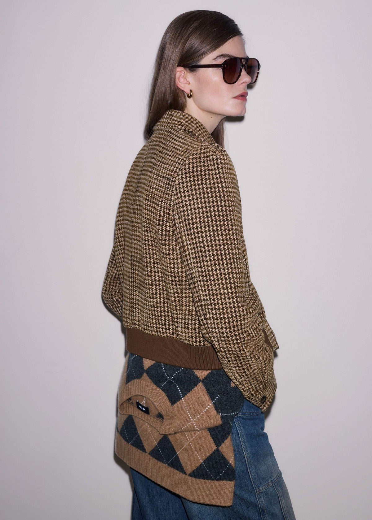 ME+EM Clothing Brown Super Soft Houndstooth Bomber Jacket