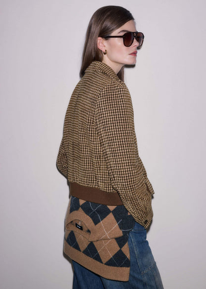 ME+EM Clothing Brown Super Soft Houndstooth Bomber Jacket