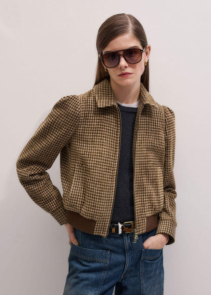 ME+EM Clothing Brown Super Soft Houndstooth Bomber Jacket