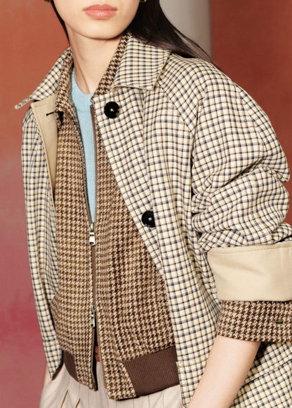 ME+EM Clothing Brown Super Soft Houndstooth Bomber Jacket
