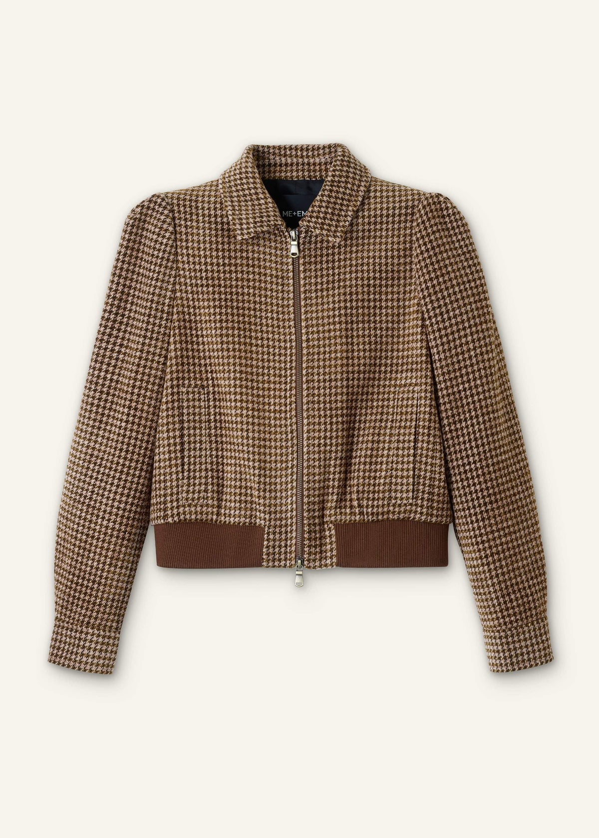 ME+EM Clothing Brown Super Soft Houndstooth Bomber Jacket