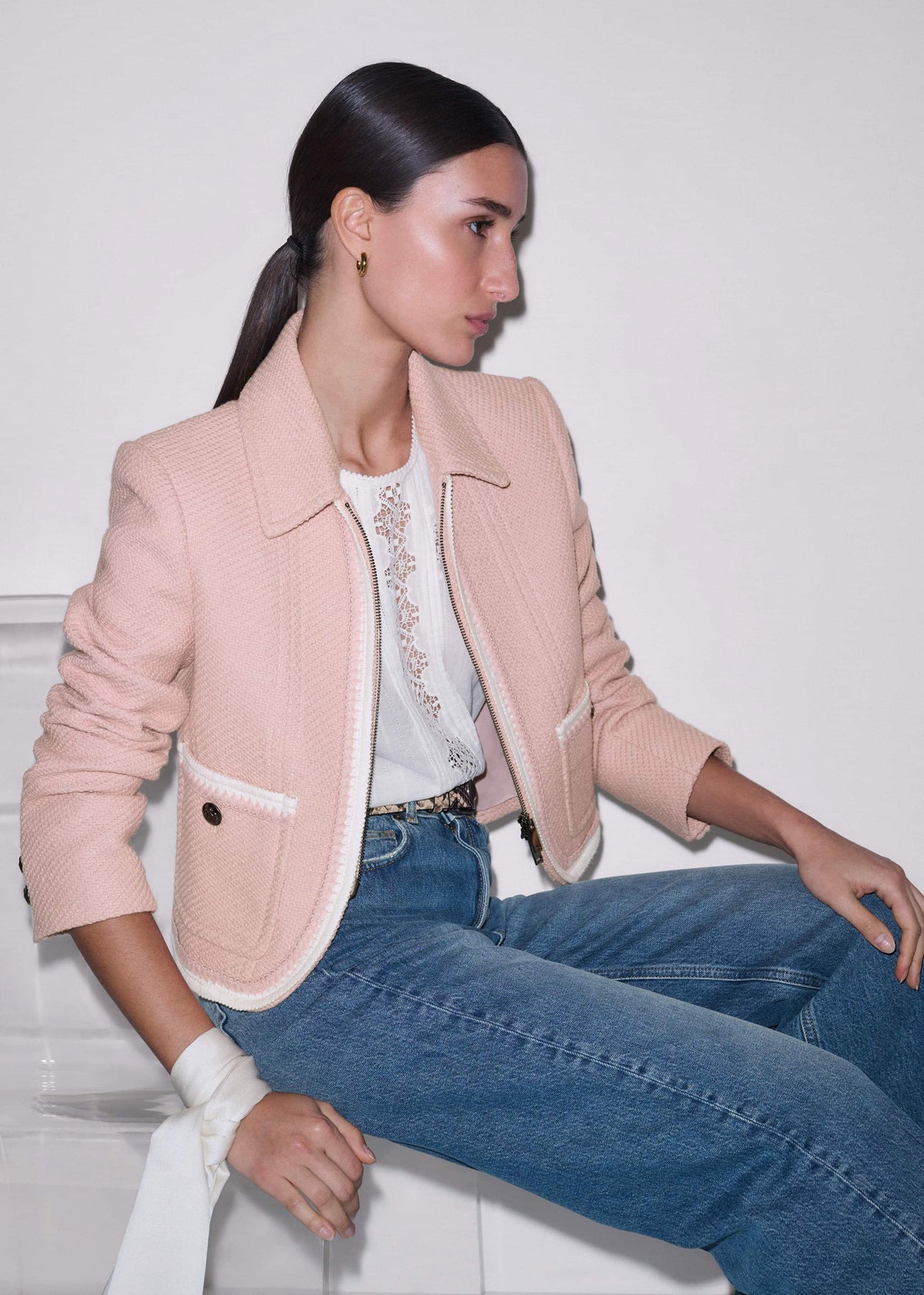 ME+EM Clothing Pink Straight Crop Jacket