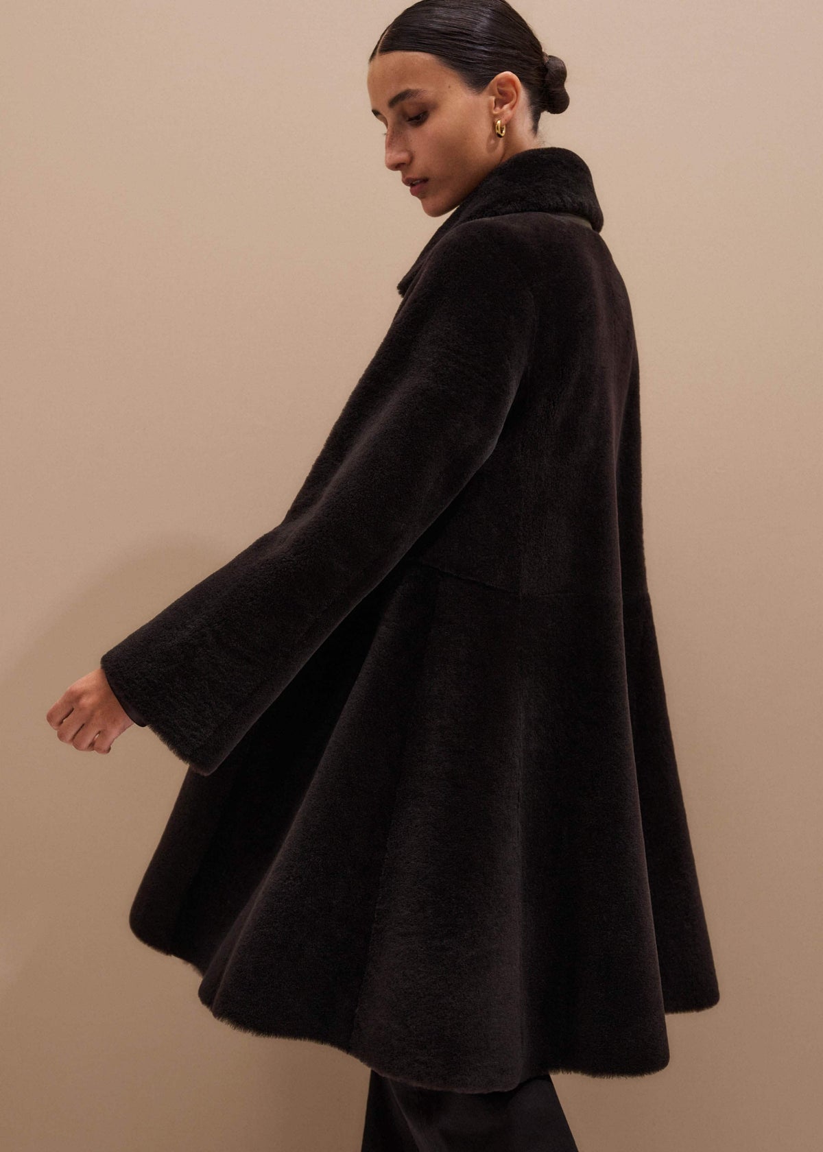 ME+EM Clothing Brown Luxe Shearling Leather Mix Swing Coat