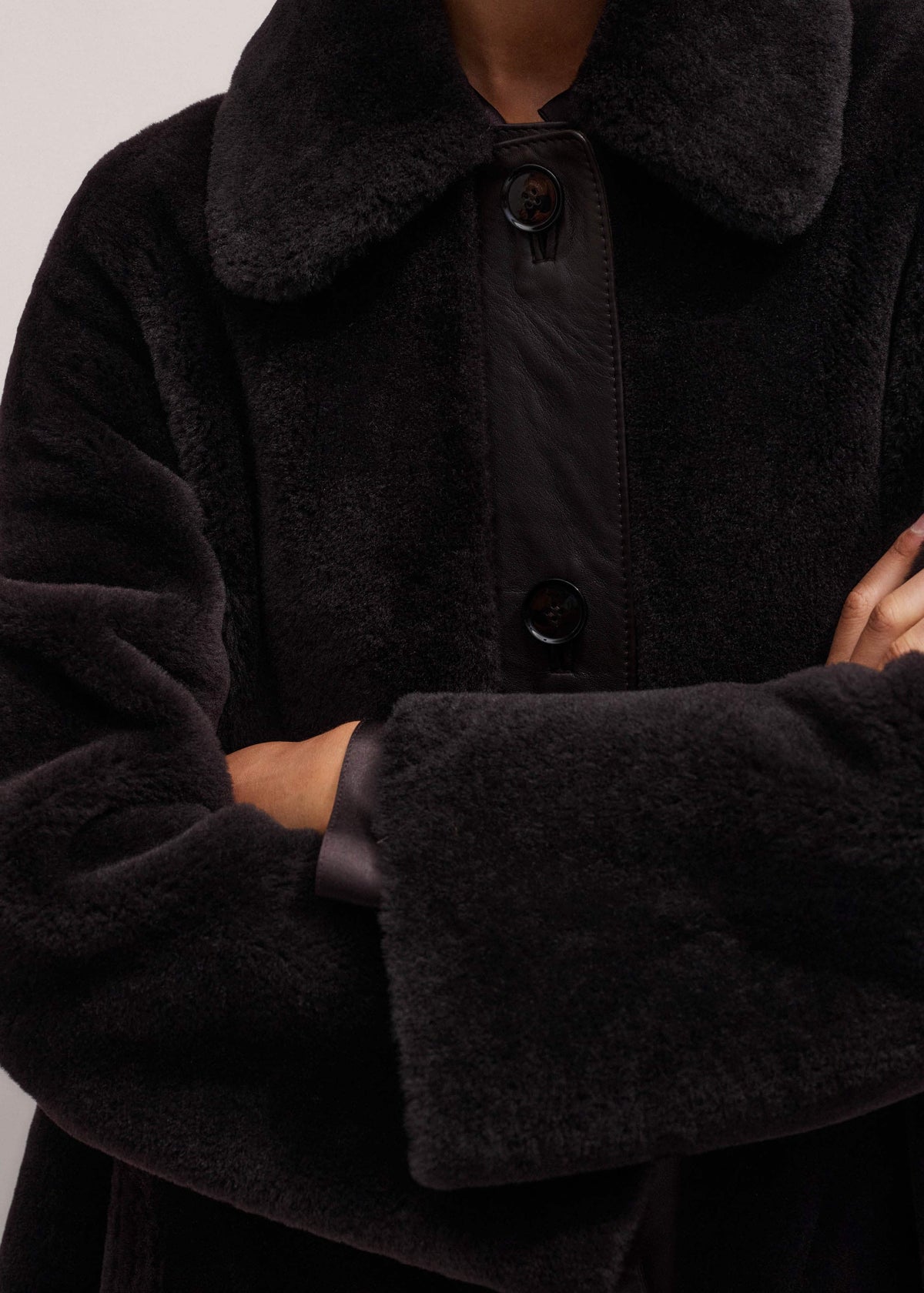 ME+EM Clothing Brown Luxe Shearling Leather Mix Swing Coat