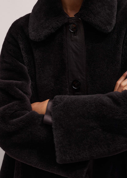 ME+EM Clothing Brown Luxe Shearling Leather Mix Swing Coat