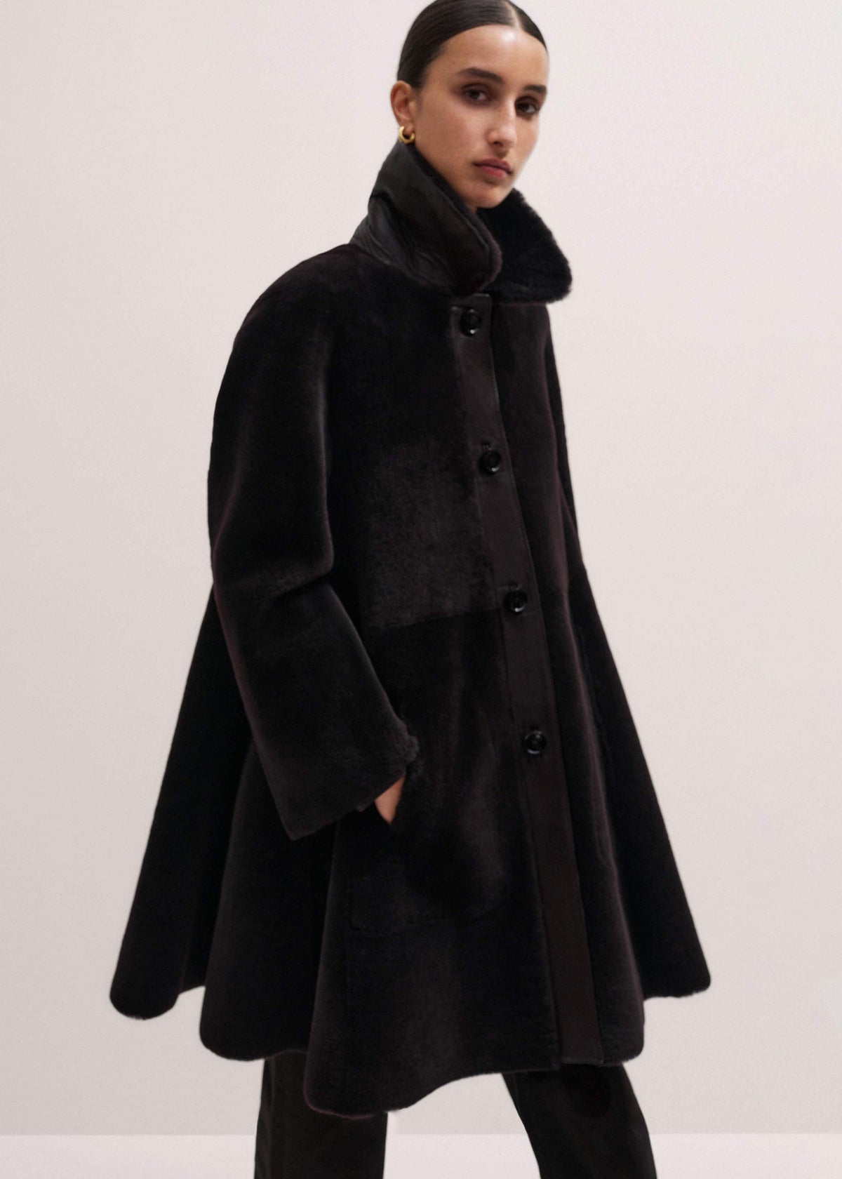 ME+EM Clothing Brown Luxe Shearling Leather Mix Swing Coat